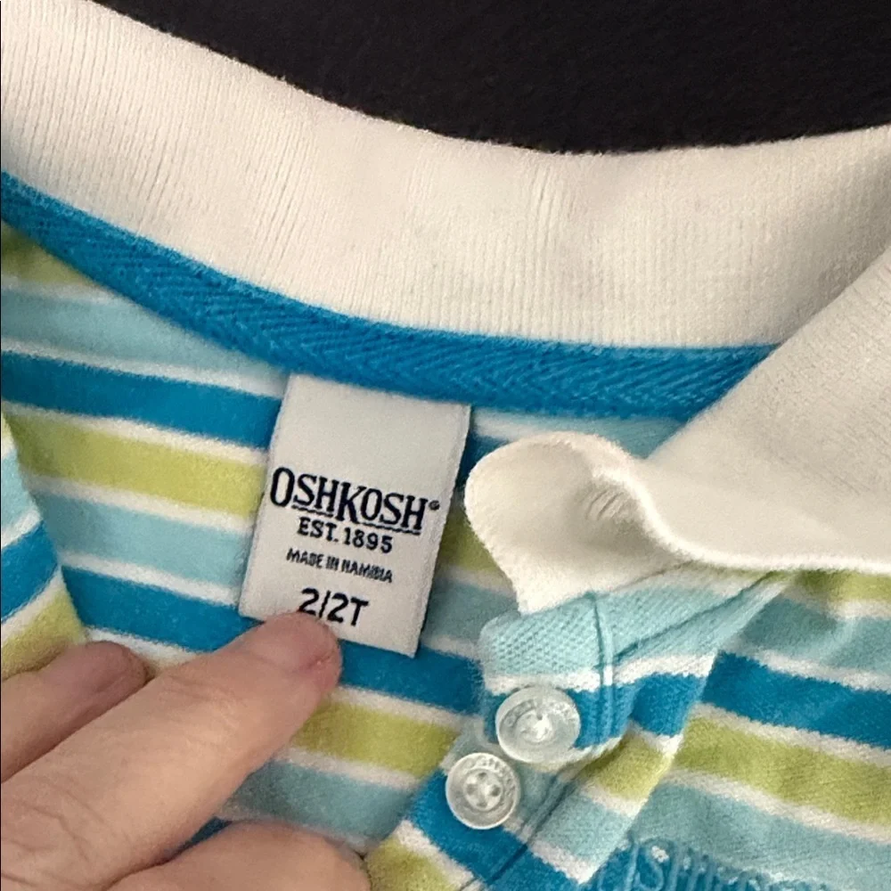 OshKosh B'gosh Blue and Green Striped Kids Polo Shirt Y2K